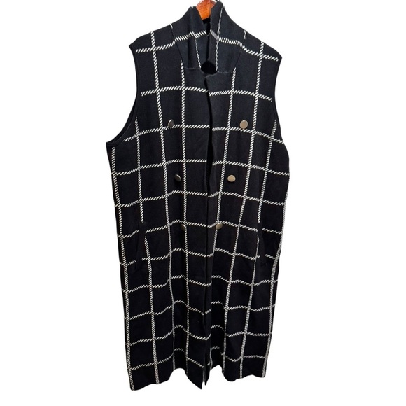 Rachel Zoe Sleeveless Collared Plaid Windowpane Long Blazer Black Vest 3X NWT - Picture 1 of 10